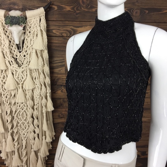 Cote D’azur | Beaded Halter Evening Silk Top - Picture 4 of 8